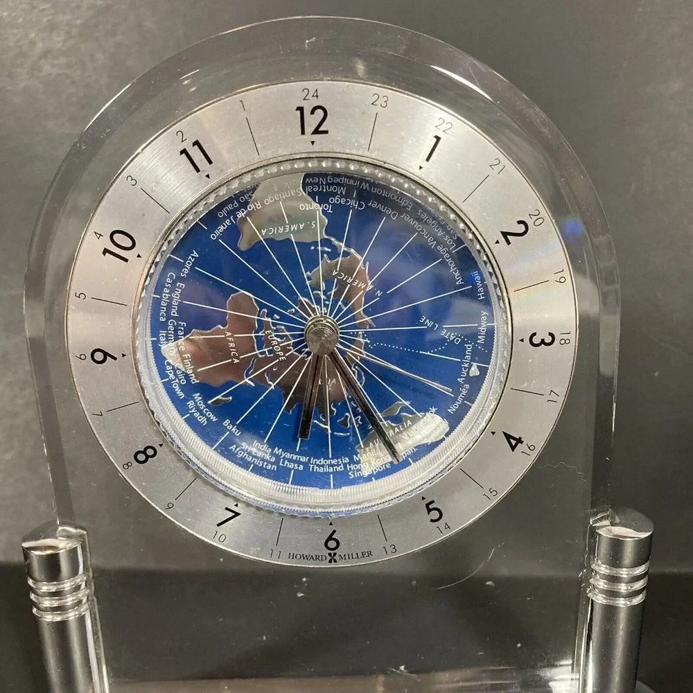 Howard Miller Discoverer World Arch Table Alarm Clock Desk Mantle Globe Silver